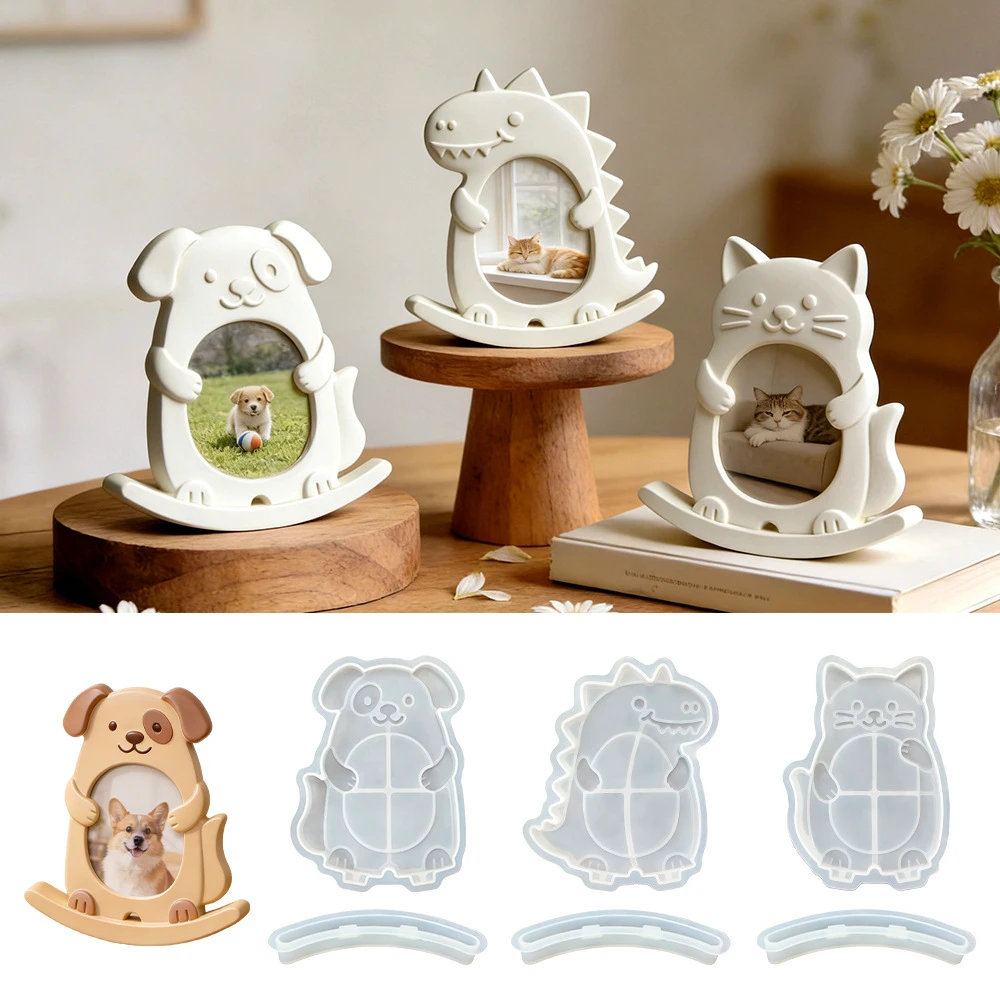 Cartoon Animal Photo Frame Resin Molds Cat Dog Dinosaur Shaped Photo Frame Epoxy Resin Silicone Molds for Art Craft Home Decor