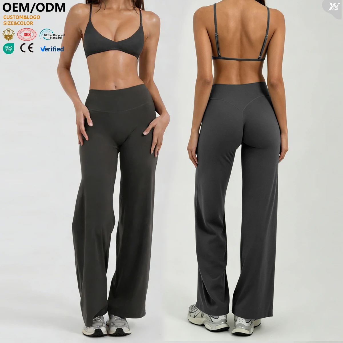 XW-AWX8002-3+ACK8002 Skin Friendly Quick Dry Outfit Gym Fitness Sports Bra High Waist Wide Leg Pants Two Piece Workout Clothes