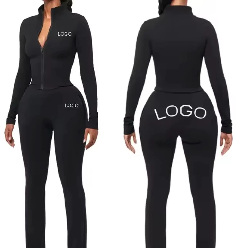 Solid Women's Gym Yoga Set 2-Piece Active Stretch Workout Seamless Sports Suit Hoodie Spandex/Nylon Leopard Front High