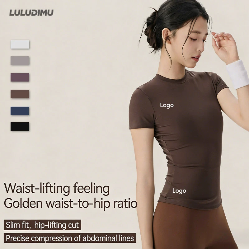2026 New Women's Solid Yoga Activewear Short Sleeve Buttery Soft Breathable Lightweight Four-Way Stretch High Elastic Waist