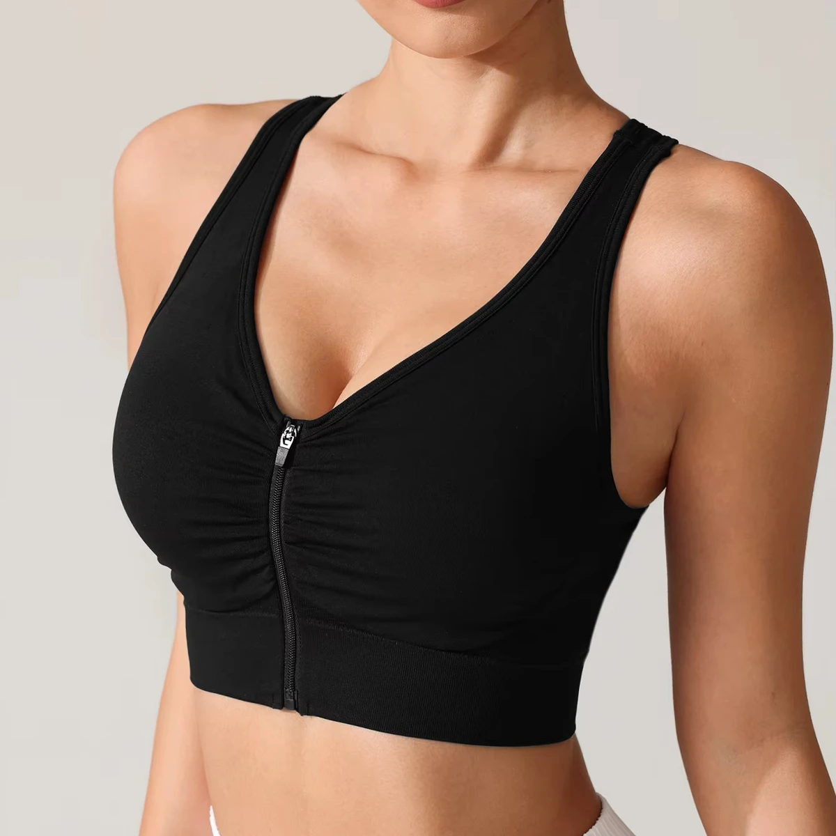 Women's Beautiful Back Sports Bra Front Zipper Top Breathable Hollow-out Non-Rimless Shockproof Gather-up for Running Fitness