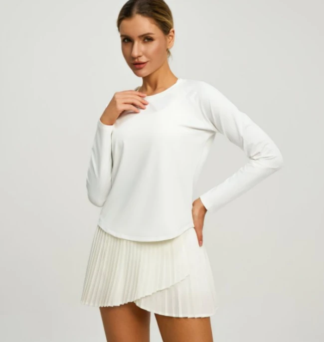 FlexiBunny Women's Loose-Fitting Long-Sleeved Sports T-Shirt Mesh Back Quick Dry Anti-Bacterial Breathable Yoga Fitness Training