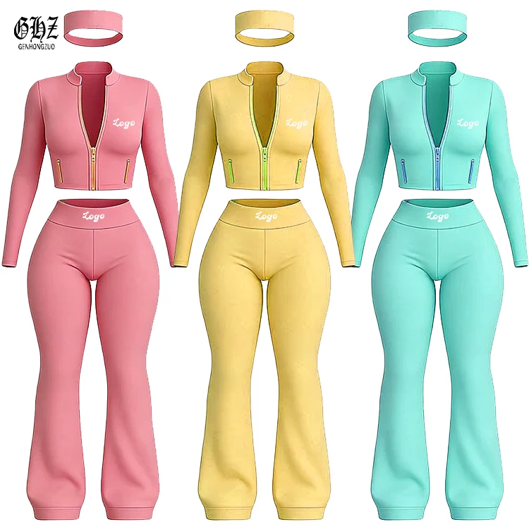 Summer Gym Workout Sets for Women Short Sleeve Gold Zipper Yoga Jacket High Waisted Leggings Custom Activewear Manufacturers