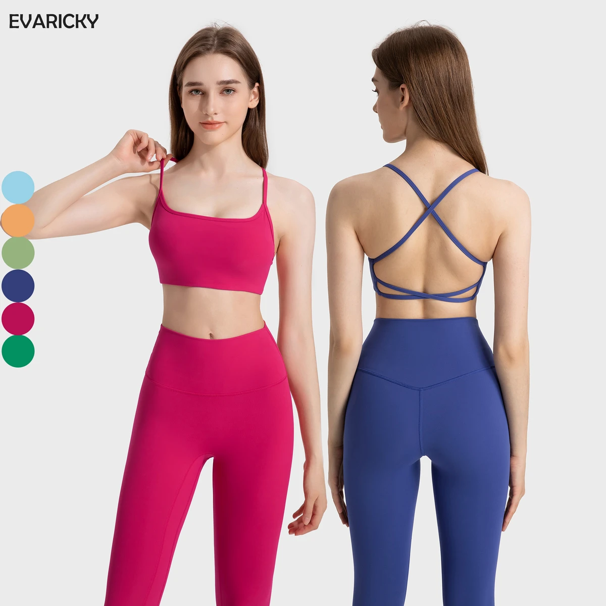 Wholesale Cross Back Hollow Out Spaghetti Strap Yoga Crop Top Sports Bra Workout Leggings Gym Fitness Wear Two Piece Yoga Set