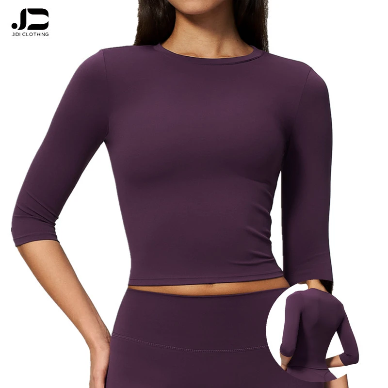 Tight Fitting Fast Dry Sport Sleeve Women Wearing Yoga Clothes Outside the Round Neck Outdoor Sports Running Fitness Top