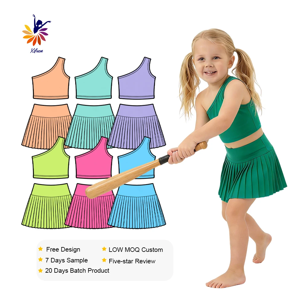 Girls Yoga Sports Set Yoga Fabric Quick Dry One Shoulder Top Skirt Built-in Shorts Custom Logo Size