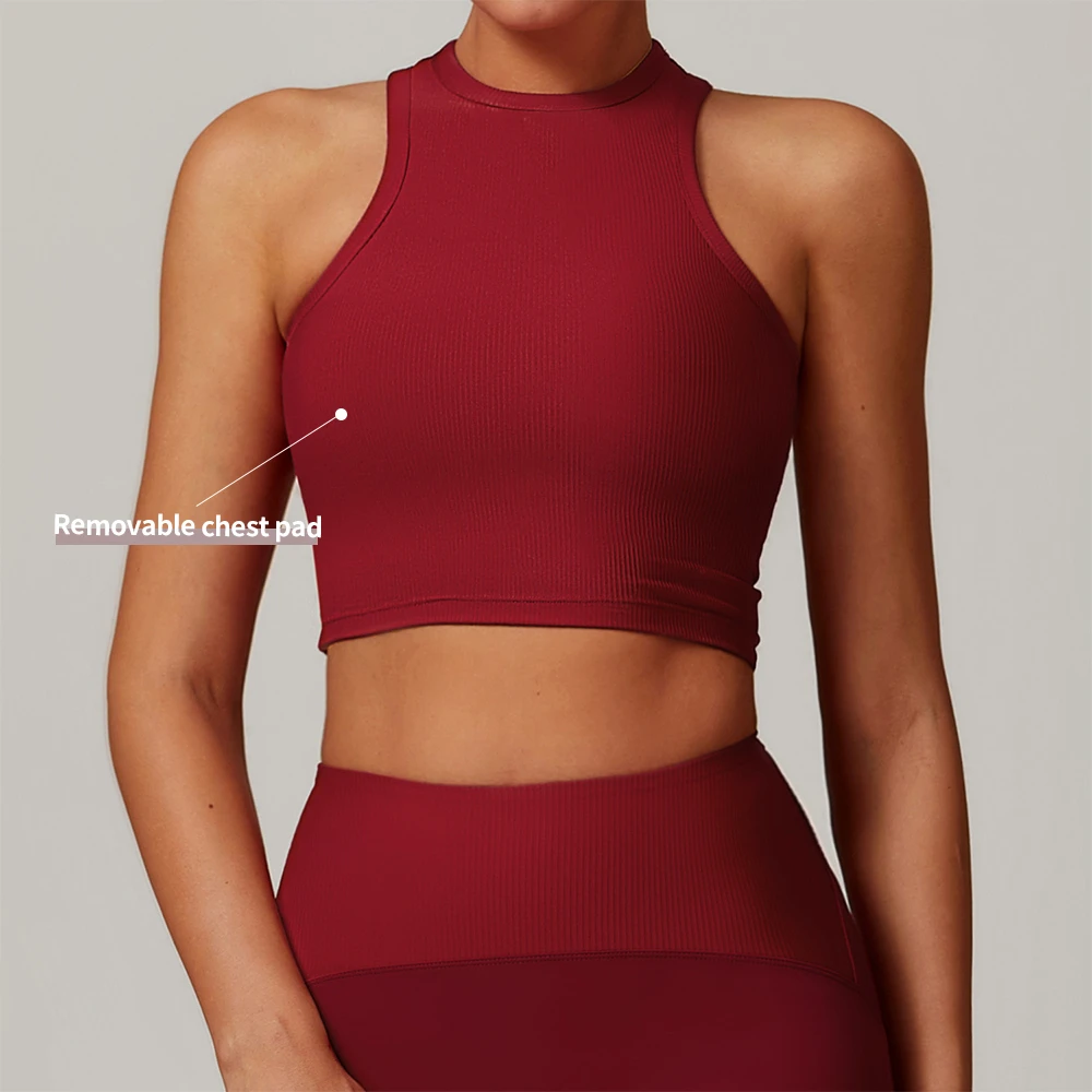 Custom Wholesale Ribbed Soft Athletic Wear Sleeveless Fitness Yoga Crop Top Womens Gym Sports Clothing Yoga Tank Top
