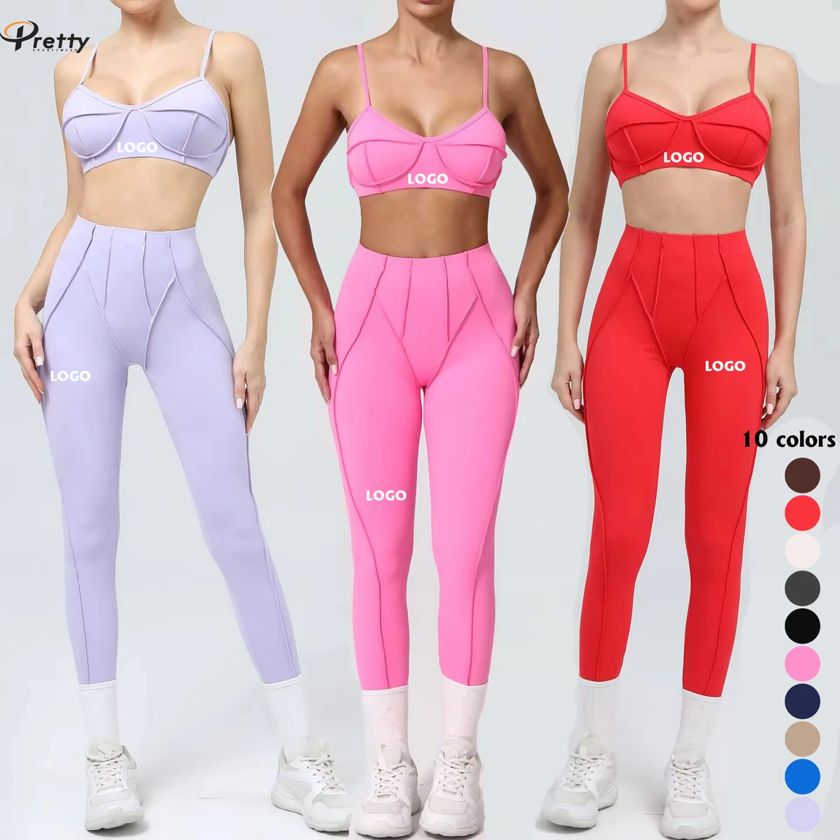 Custom Logo Women's Gym Fitness Sets Clothing 2 Piece Yoga Sets Soft Fabrics High Support Bra Outdoor Training Workout