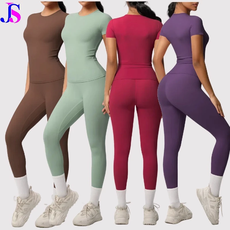 JINSI 2PCS Sports Set Quick-Drying Gym Set Yoga Suit Running short sleeve Sports Leggings Yoga Set