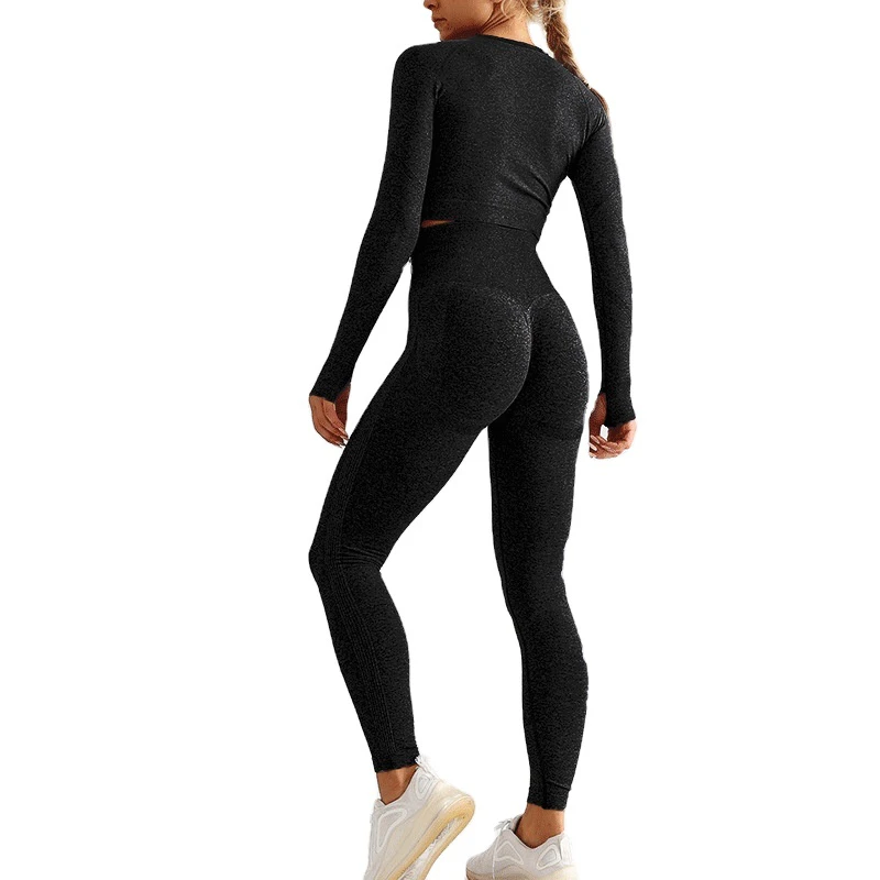 Seamless Yoga Suit Set Women's High Waist and Hip Lifting Sports Tights Long Pants Long Sleeve Sports Top Two Piece Set