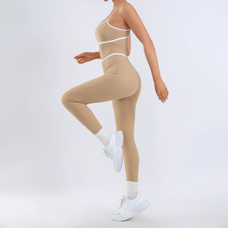 Custom Logo Cross Straps Solid Color Sports Yoga Workout Jumpsuit Lightweight Button Front Gym Fitness Yoga Wear Bodysuits