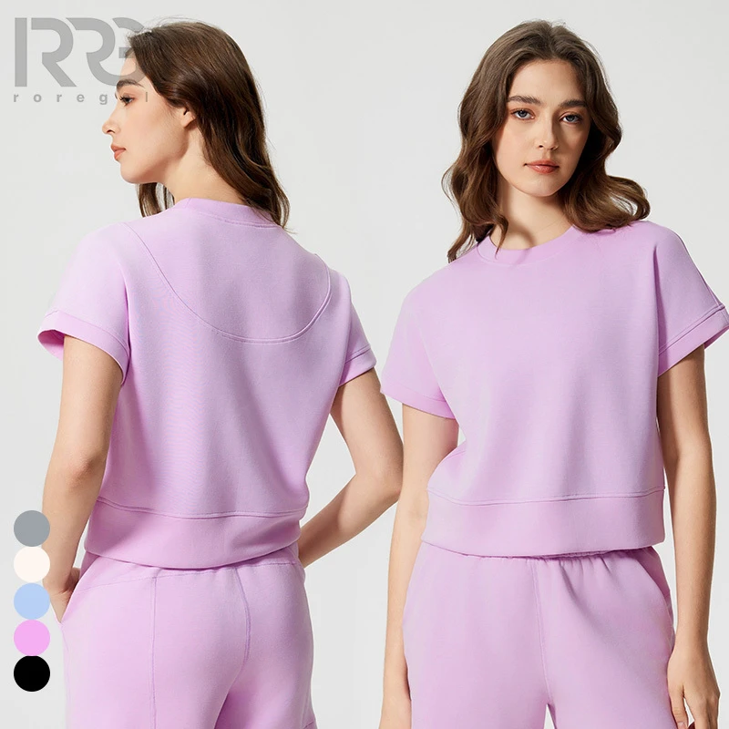 Roregal New Round Neck Loose Quick Dry T-Shirts Running Sports Short Sleeved Women'S Fitness Yoga T-Shirt