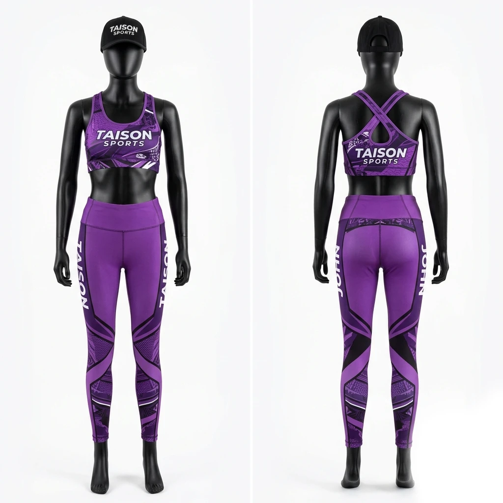 Premium 280 GSM Polyester Spandex BJJ Bra Legging Set Purple Sublimation Side Panel Heat Transfer Logo