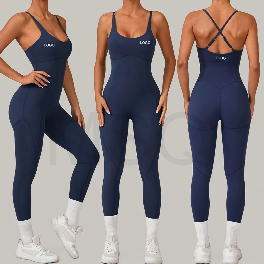 Women's Soft One Piece Set Elastic Sexy Quick DryYoga Jumpsuit Fitness Tight Adjustable Cross Straps Sports Bodysuits