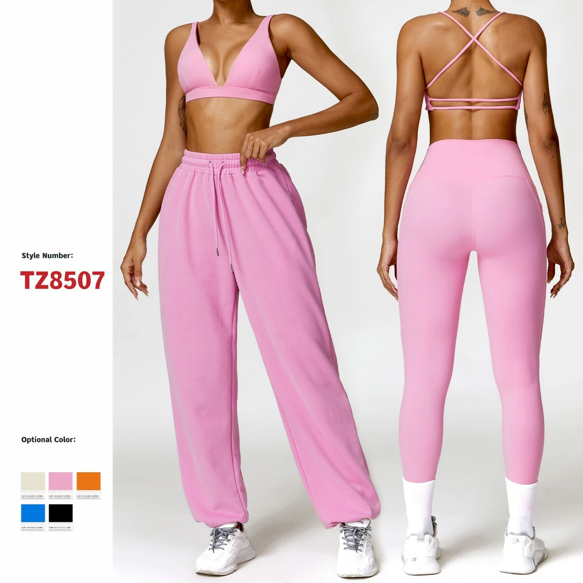 5 Piece Women Sports Set Quick Dry Backless Bra Loose Leggings Pants Casual Sweatshirt Butt Lifting Tights Fitness Yoga Sets