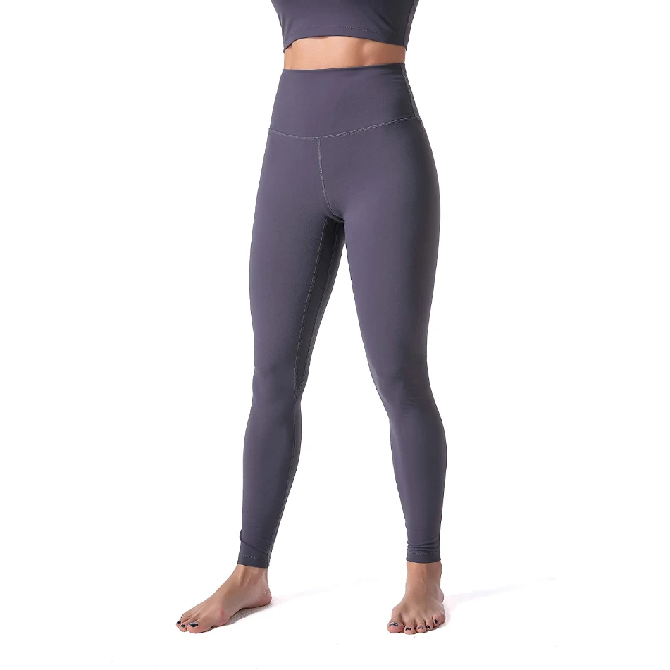 High Waist Seamless Full Length Yoga Leggings Solid Color Spandex Nylon Elastic Waist Pants