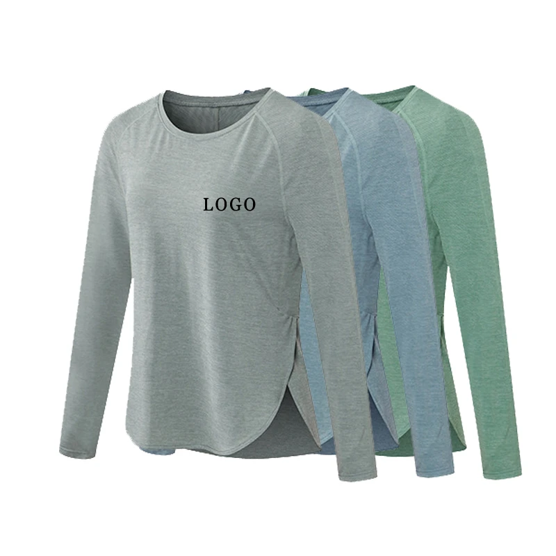 Women's Custom Logo Breathable Long Sleeve Oversize Polyester T Shirt Wholesale Outdoor Yoga Top for Summer Running Printed