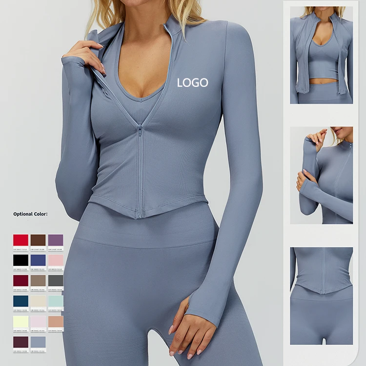 Customizable Women's Stand-Collar Zip-Up Yoga Jacket Fitted Quick-Dry Activewear for Outdoor Fitness Long Sleeve
