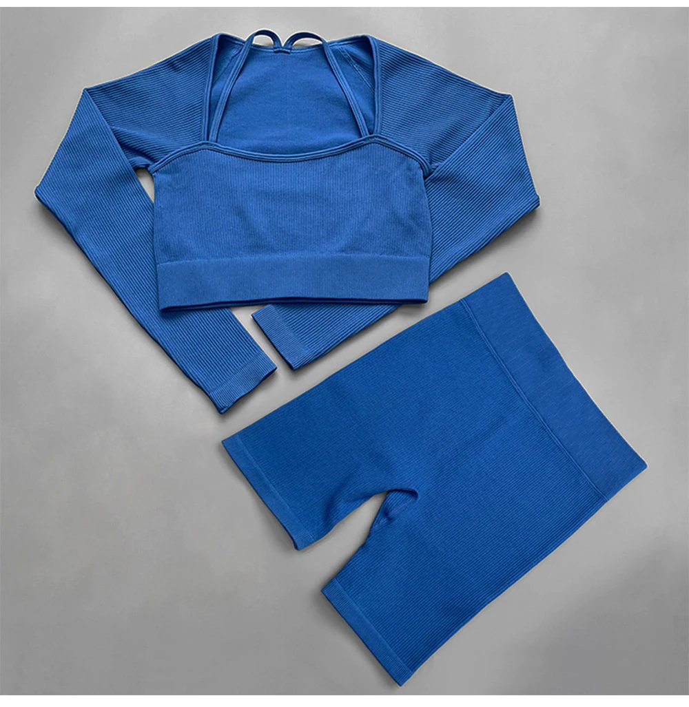 Women fitness wear professional gym sportswear quick dry breathable active stretch high elastic waist three piece yoga set
