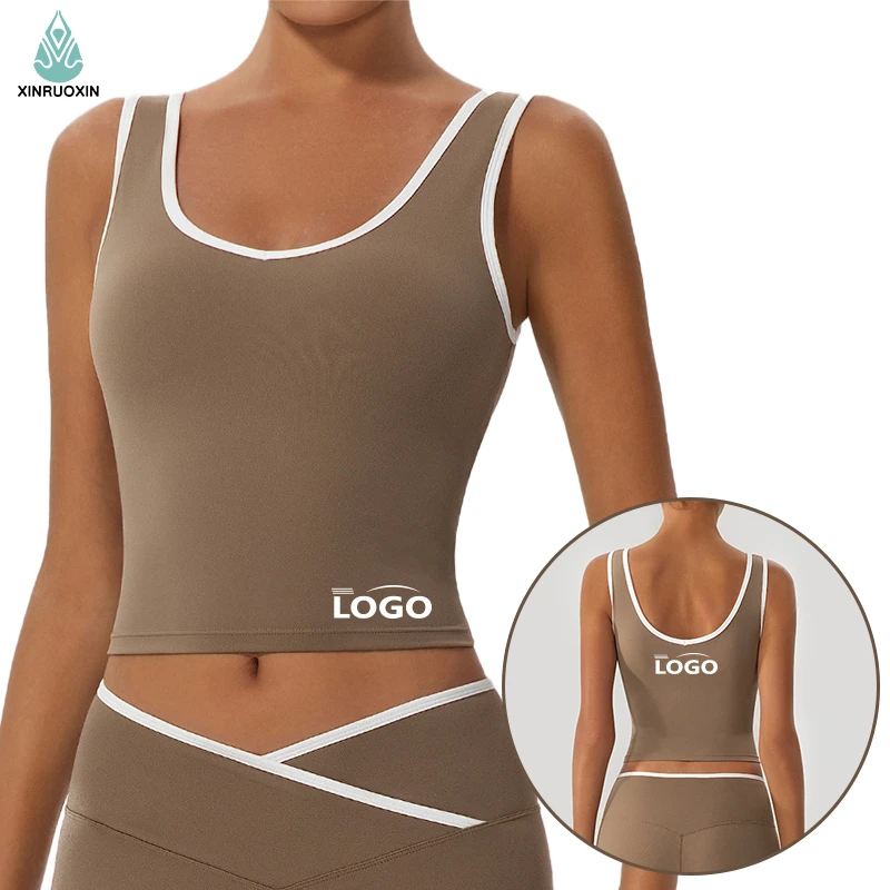 Women's Breathable Lightweight Nylon High Support Sports Bra with Back Keyhole and Scooped Neck for Running Yoga