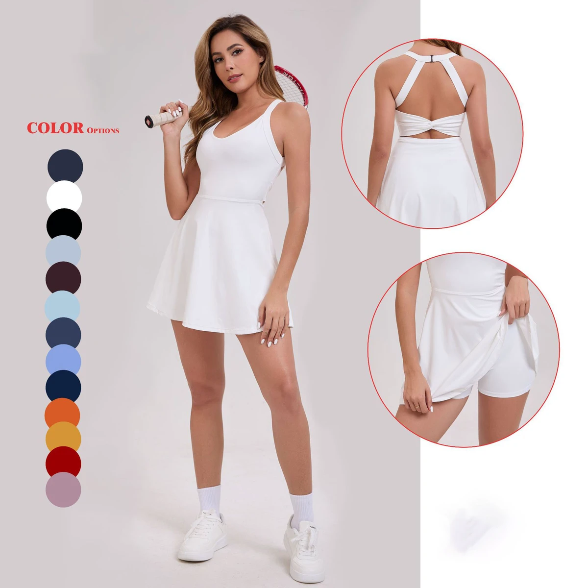 Custom Logo Soft Elastic Tennis Yoga Dress Sexy Bow Knot Hollow-out Design Breathable Outdoor Fitness Compression Yoga Skirt