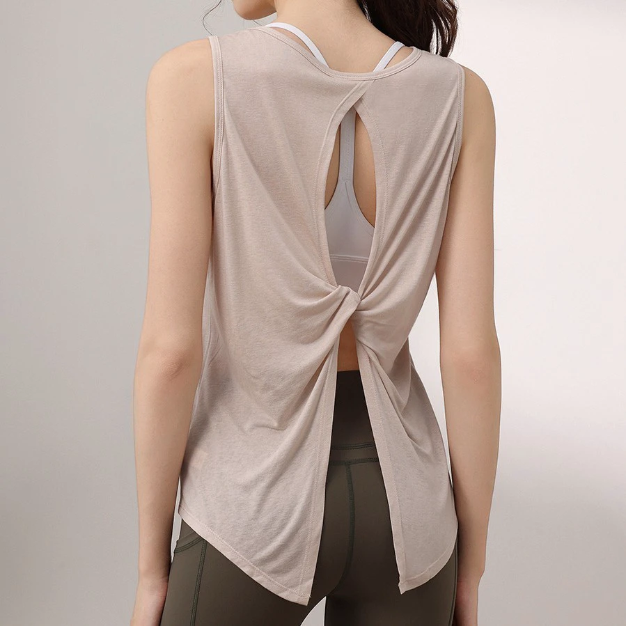 Viscose/Polyester Solid Simple Design Loose Sports Vest Women's Breathable Back Yoga Wear Blouse Running Fitness Sleeveless Top