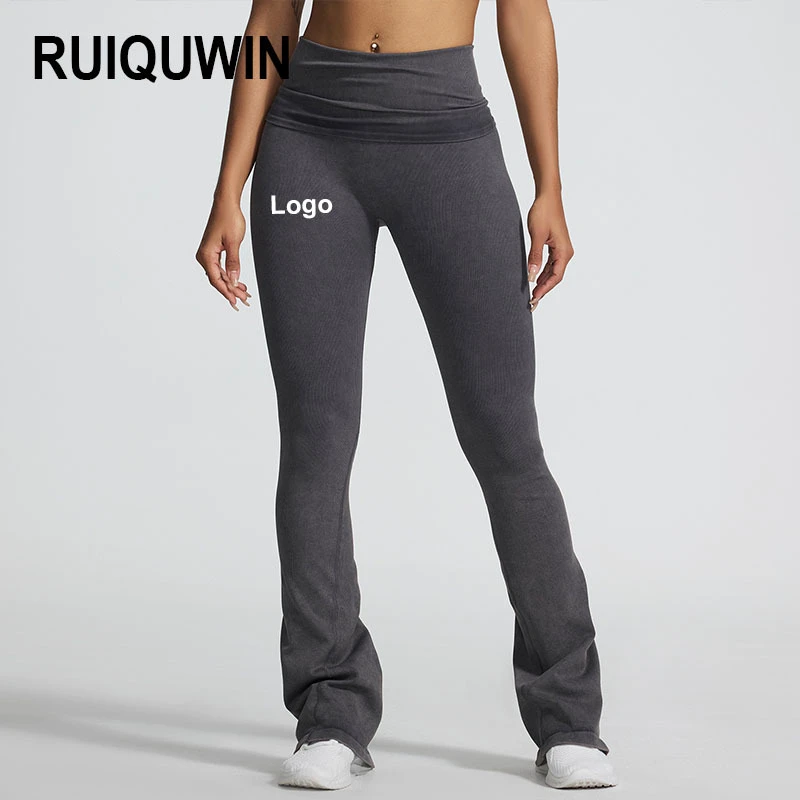 RUIQUWIN Wholesale Women's High Waist Seamless Yoga Pants Stretchy Breathable Tight Fitness Long Pants Quick Dry Flared Leggings