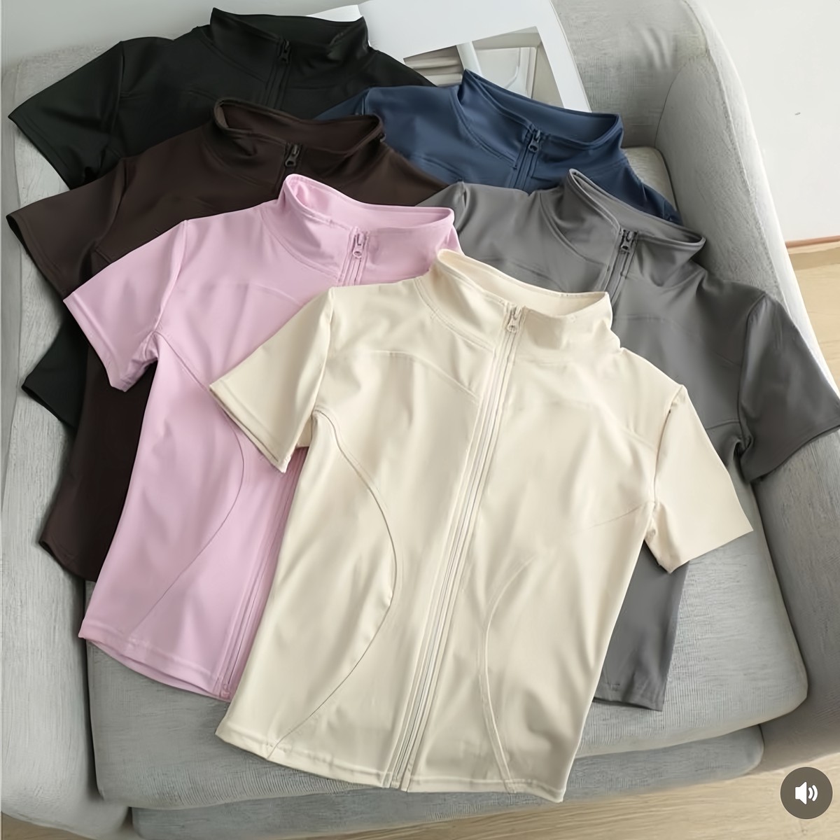 Women's Short Sleeved High Stretch Quick Dry Shirt Female Stand Collar Zipper Tops Lady Nude Lightweight Breathable Yoga Top