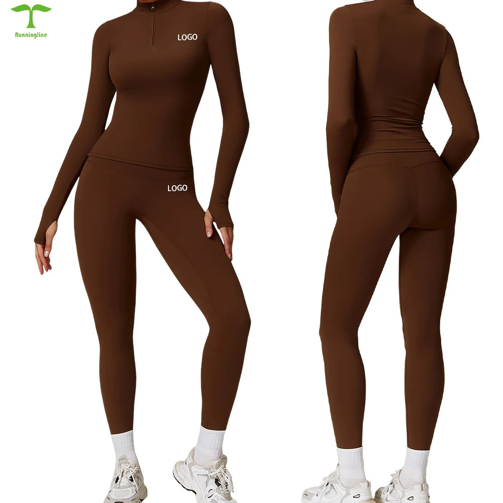 Custom Solid Color Long Sleeve Gym Wear Workout Breathable Running Tracksuit Quick Dry Gym Leggings for Women Sports Yoga Set
