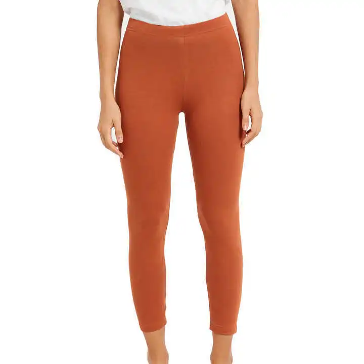 Custom Made Logo 100% Cotton Casual Solid Women Fitness Leggings Mid Waist Breathable High Quality Different Colors