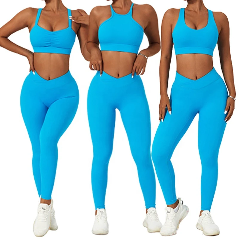 Ropa Deportiva Mujer Fitness Clothing Athletic Workout Tights Women 5 Piece Yoga Pant and Bra Set Active Wear Gym Fitness Set