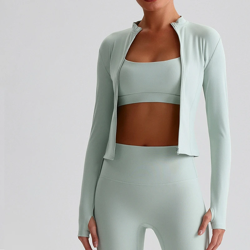 Custom Women Long Sleeve Gym Top Fitness Autumn Sports Ladies Stand Collar Full Zip up Yoga Tight Jacket