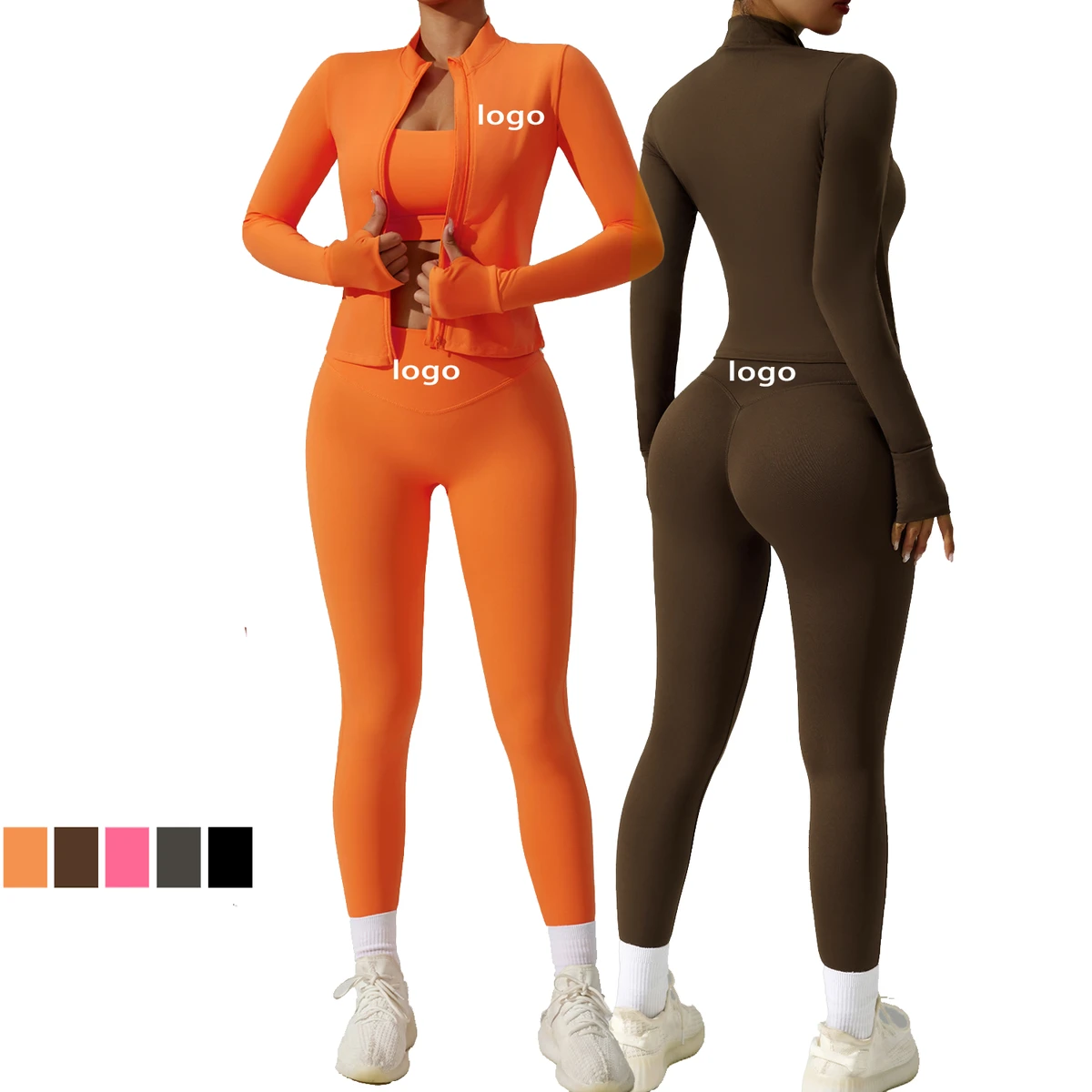 New Customized Women's Tight Yoga Clothing Cardigan Running Sportswear Quick-dry Fitness Clothing Three-piece Suit
