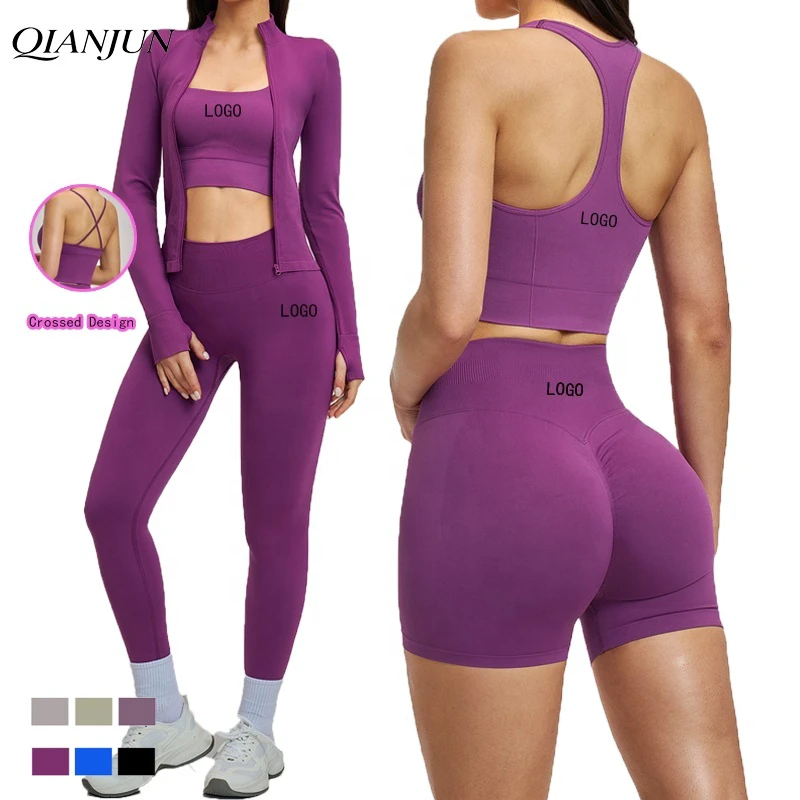 Women Breathable Plus Size Workout Clothes Seamless Yoga Sports Wear Sport Bra High Waist Gym Fitness Legging 5-Piece Yoga Sets
