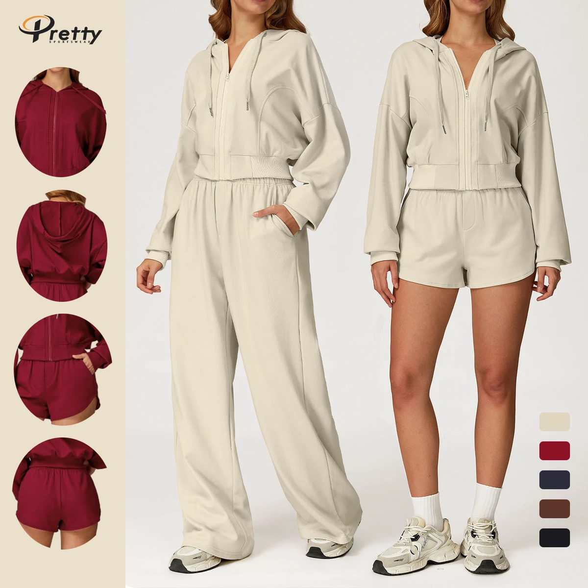 Women Leisure Outdoor Sports Sweater with Hoodie Sweatpants Set 2 Piece Suit Workout Wear Yoga Set Gym Fitness Sets for Women
