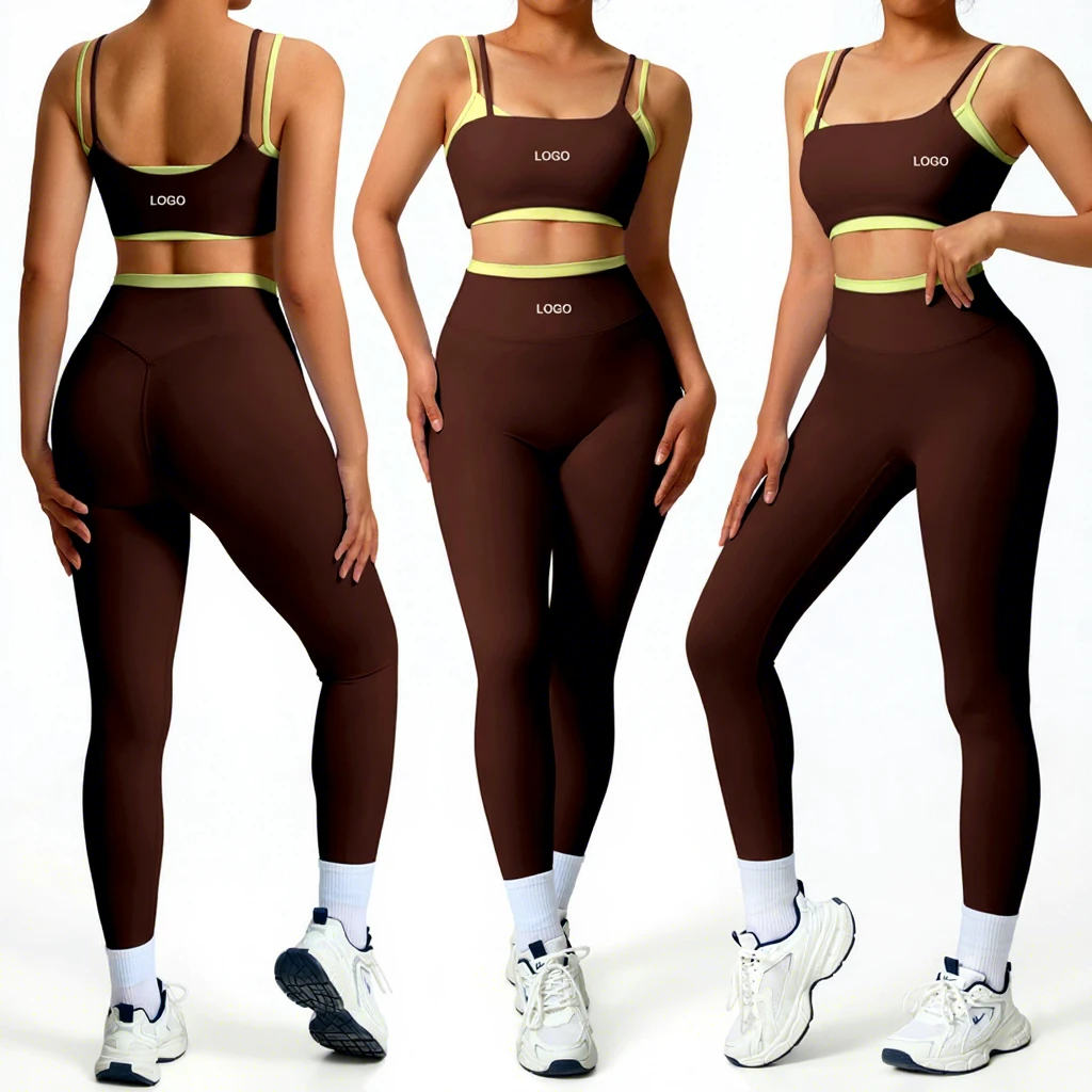 Custom Logo High Stretch Tow Piece Crop Top OEM Skinny Tracksuits Yoga Bra Fitness Legging Outfits Activewear Sets For Women