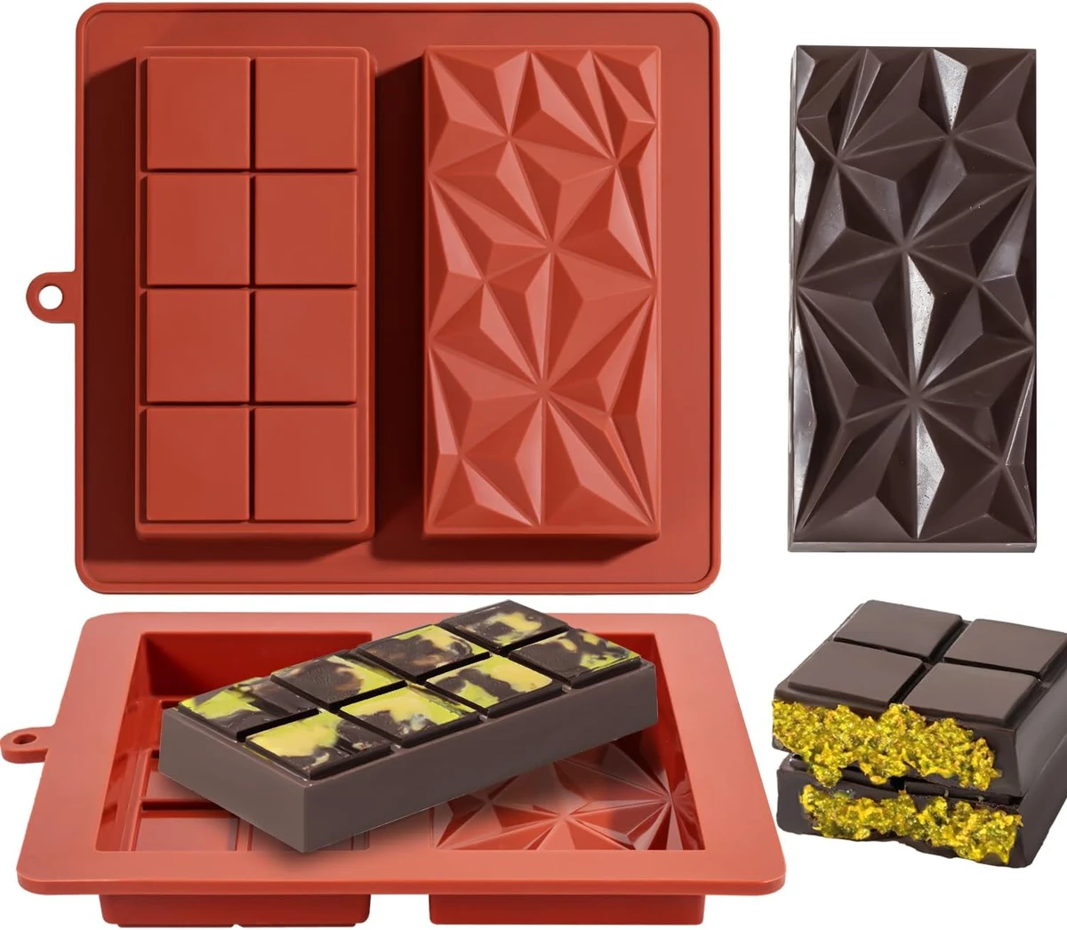 Chocolate Bar Mold Deep Dubai 1 Inch Pistachio Chocolate Bar Silicone Thick Mold for Stuffed Bar Large Candy Mould for Filling