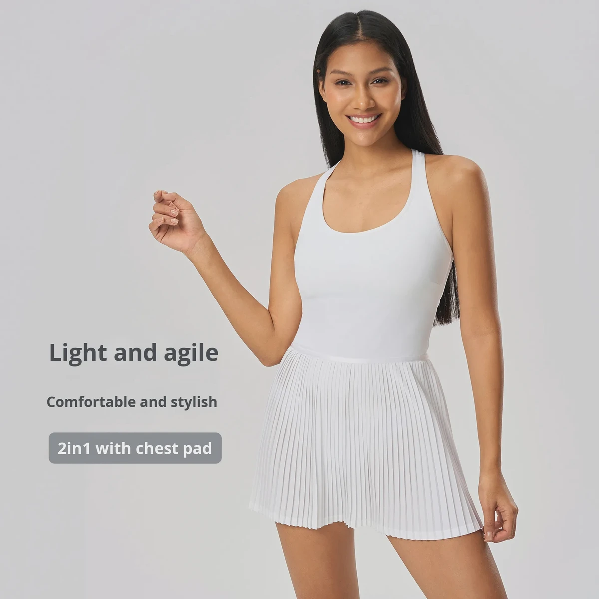 Women's YMIMI Breathable Spandex/Nylon Tennis Tank Dress with Quick Dry Backless Design Pleated Skirt Front for Yoga Sports