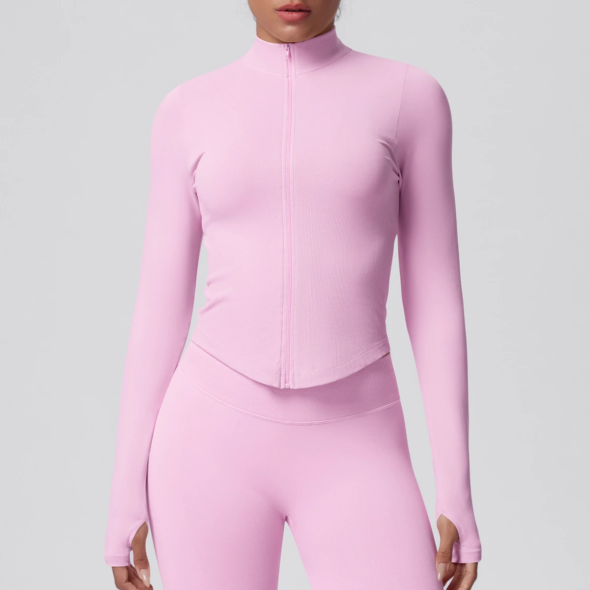 Cross-border Women's Adult Seamless Solid Color Tight High-elastic Breathable Stand-collar Zipper Jacket Spandex/Nylon Yoga Top