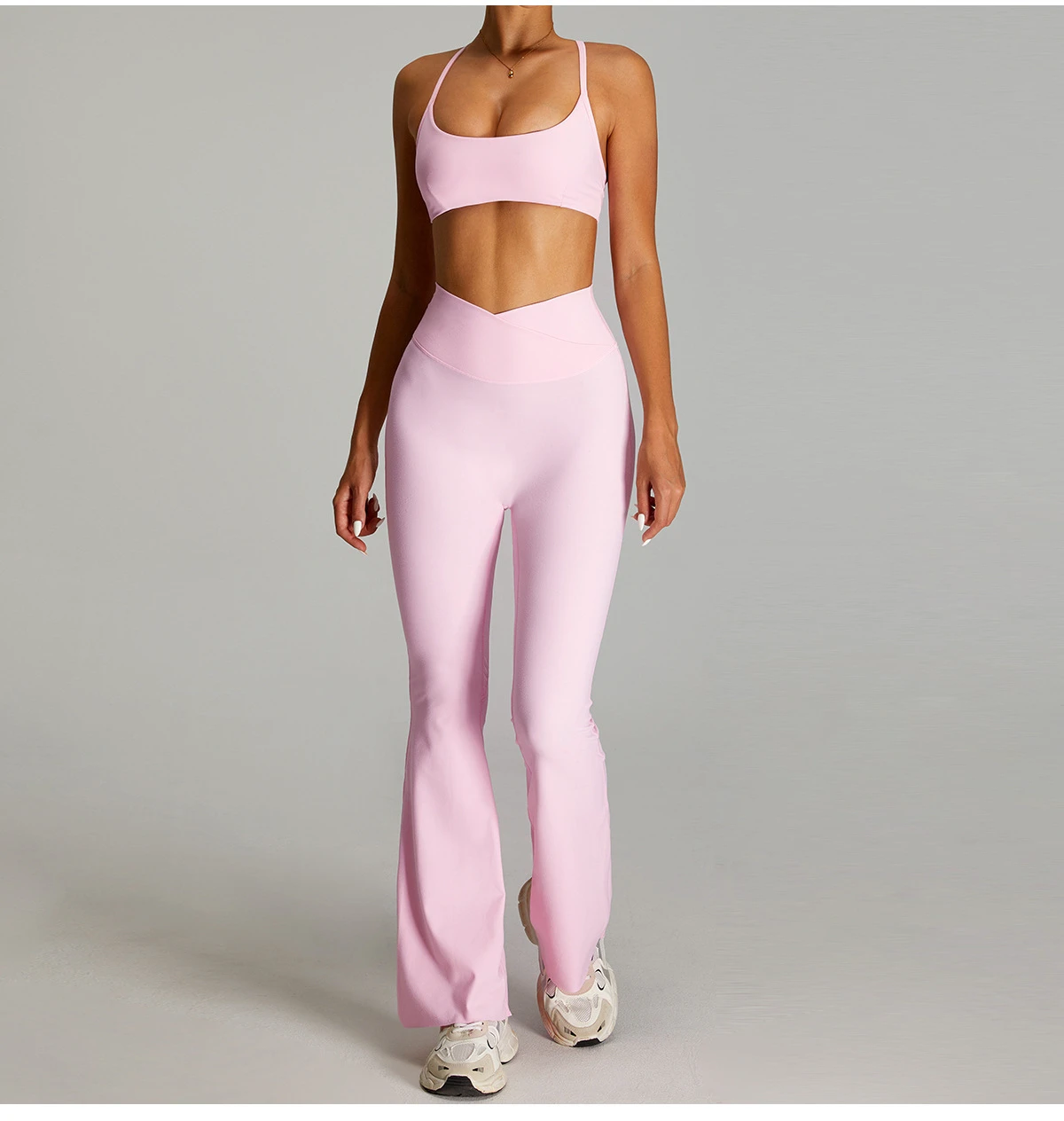 Wholesale High Stretch Compression 2 Piece Yoga Set Sport Bra And Flared Pants Set Gym Activewear For Women