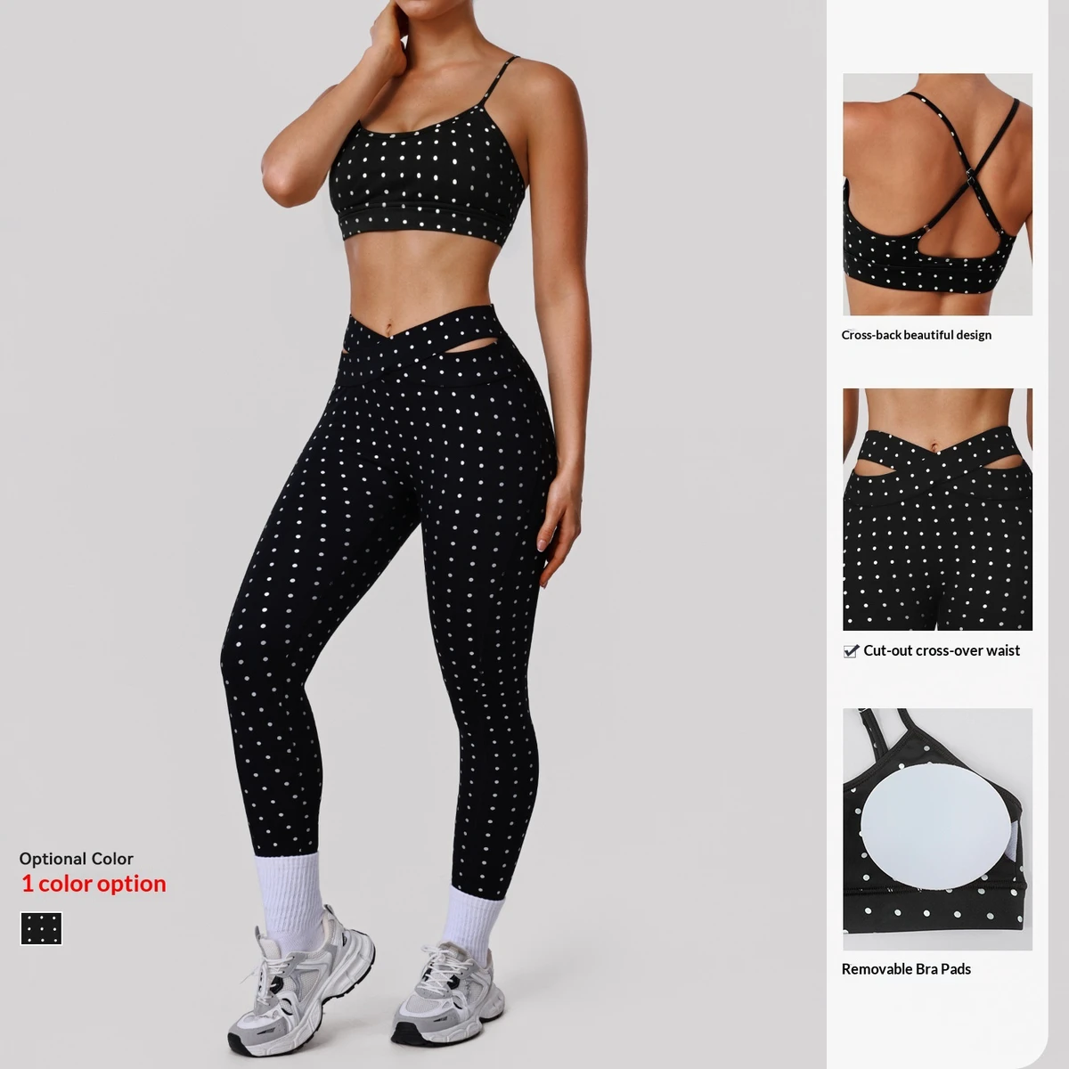 New Breathable Polka Dot Yoga Fitness Two-piece Set High Waist Training Running Sports Spandex/Nylon Material