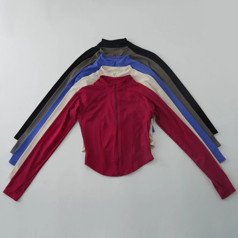 JK3638 Athletic Yoga Top Jacket Autumn Winter Slim Fit Long Sleeve Stand Collar Zipper Print Fitness Clothing for Running