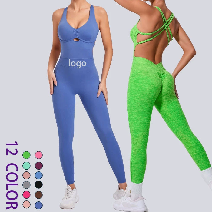 Cross Back Adjustable Strap Yoga Jumpsuit One Piece Tight Yoga Jumpsuits Narrow Strap Padded Yoga Jumpsuit for Women