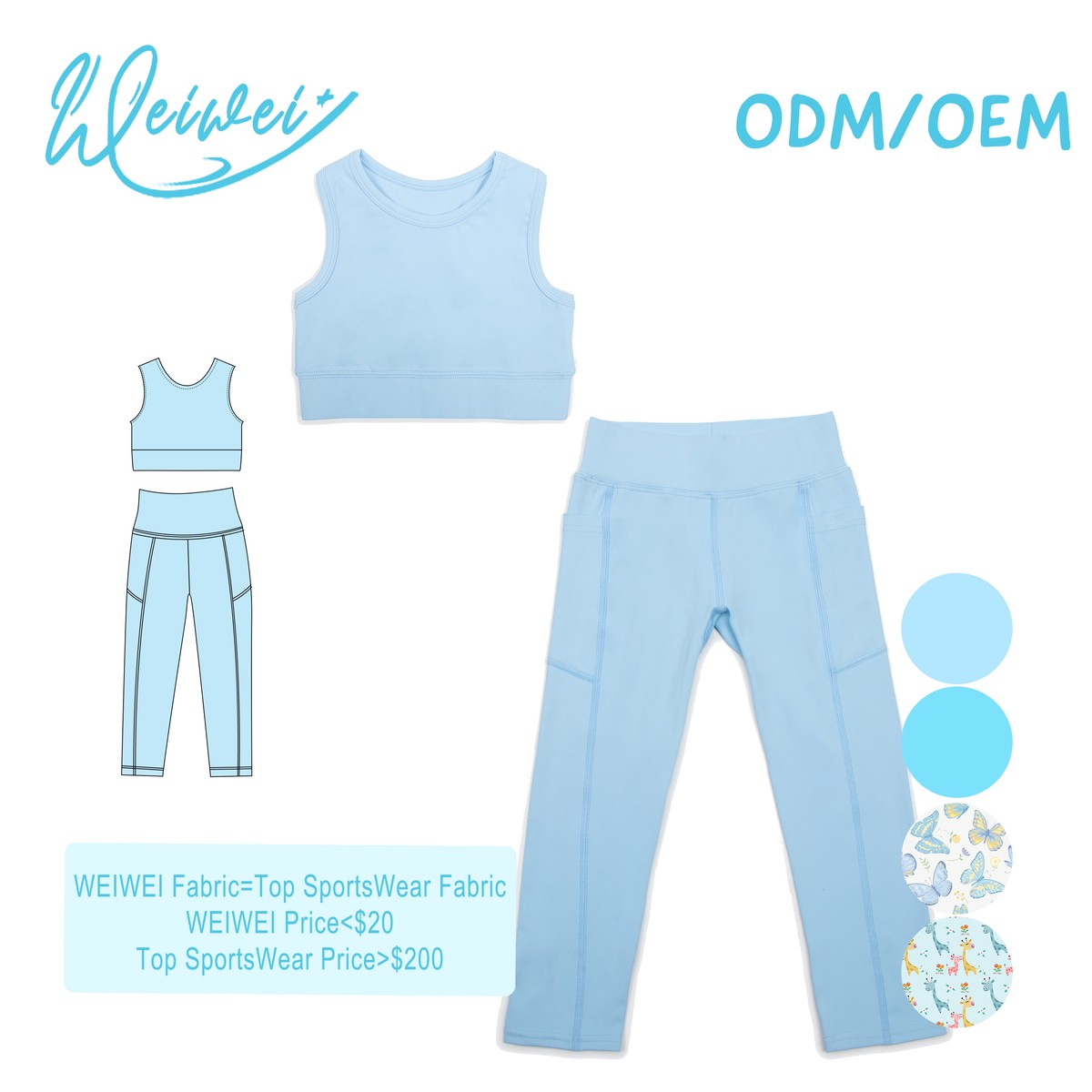Weiwei Custom Nylon Spandex Girls Yoga 2-piece Set Private Label Athletic Wear CPC Certified Buttery Soft Naked Feel For Gym