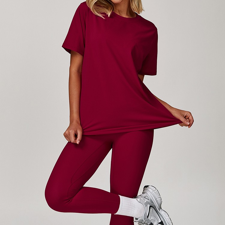 Custom Breathable Short Sleeve Round Neck Loose Casual Quick Dry T-Shirt Outdoor Running Workout Sports Polyester Yoga Tops