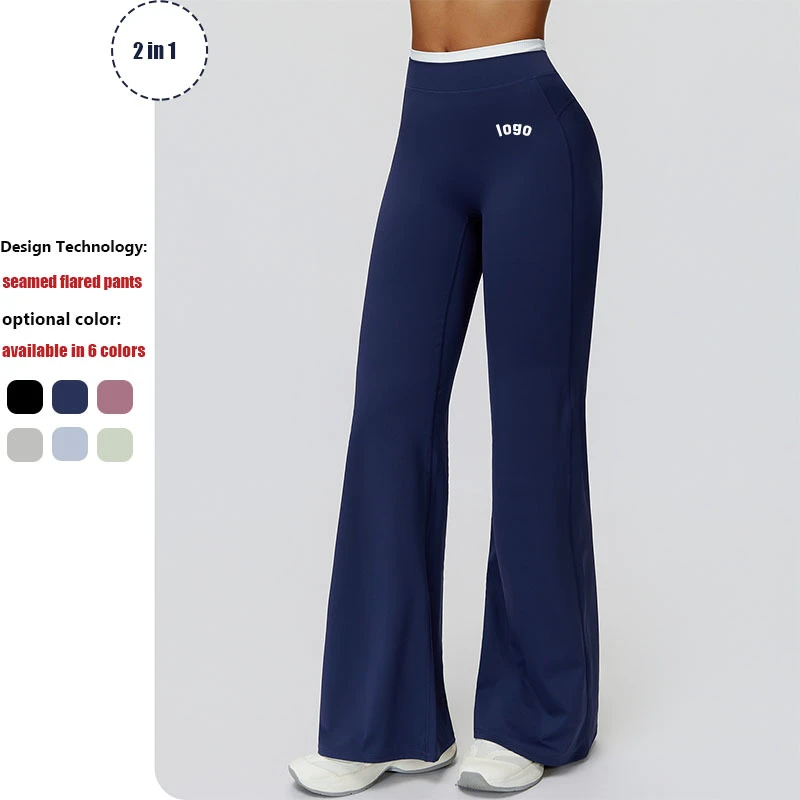 Female High Waist Color Blocking Plaid Yoga Ribbed Fitness Breathable Quick Drying Workout Running Flared Pants