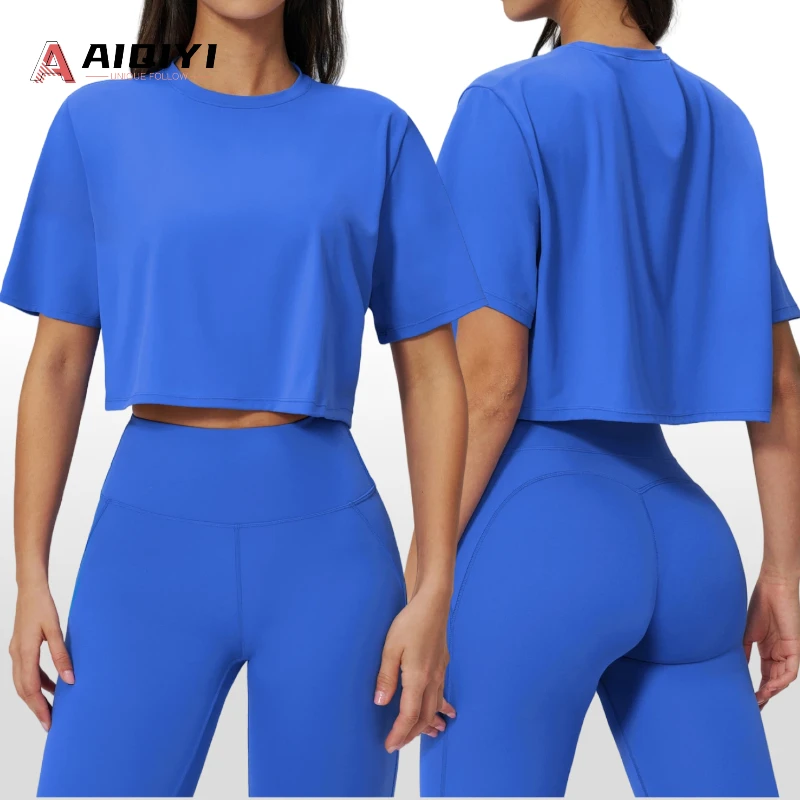 3091 Sports Short-sleeve Yoga Top Cropped Loose-fit Round-neck T-shirt Running Fitness Sweat-Wicking T Shirt