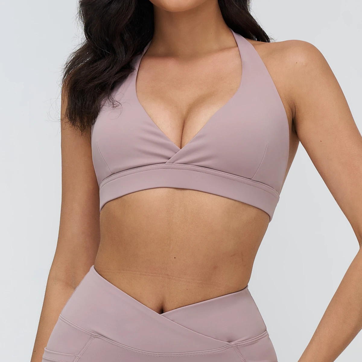 TongJoes Cross-Border Barely There Breathable High Support Yoga Sports Bra Cross V-Neck Fashionable Back Nylon Fitness Front