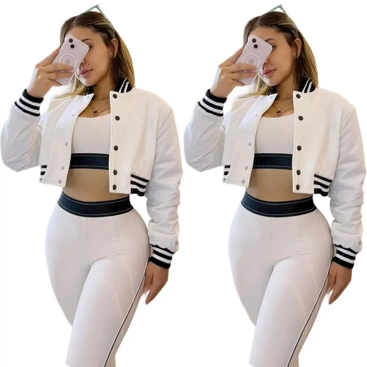 16-color Three-piece Set Breathable Spandex/Polyester Solid Casual Yoga Outfit + Elegant Large Coat *3-piece Set