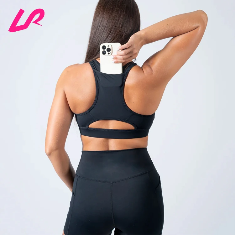 Custom Logo Gym Active Wear Yoga Bra U Neck Classic Racer Back Medium Support Print Plus Size Moisture Wicking Cropped Running